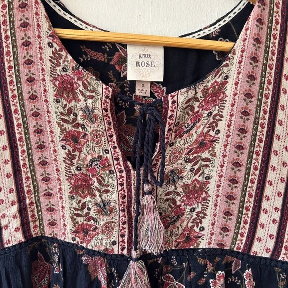 Knox Rose Shift Dress Womens Small Black Floral Boho V-neck Knee Length - Picture 4 of 6